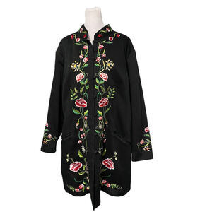 Victor Costa Vintage Black Embroidered Mandarin Collar Coat Size 2X